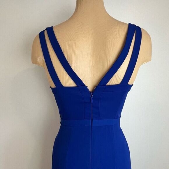 BCBG Maxazria Size 0 Blue Cutout Formal Wear Maxi Dress Gown Ruffled Swifty - Picture 11 of 15